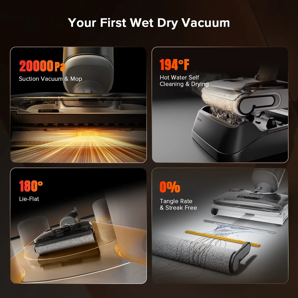 Roborock F25 GT Vacuum Mop All in One, Wet Dry Vacuum Cleaner Cordless, 20000Pa Floor Cleaner Machine for Tile Hardwood Wood Vinyl Floor, Edge to Edge Self Cleaning Electric Mop with 180" Lie-Flat