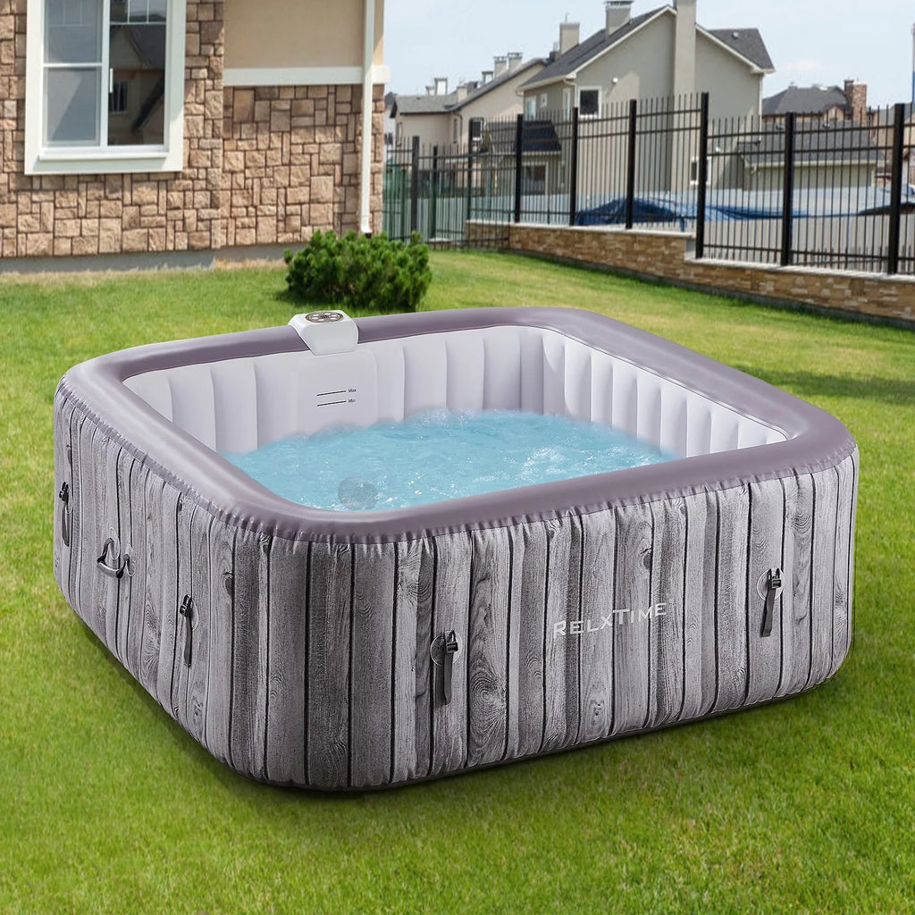 RELXTIME Inflatable Hot Tub 4 to 6 Person 73 Inch Outdoor Square Portable Home Spa with 130 Soothing AirJets,Spa Cover