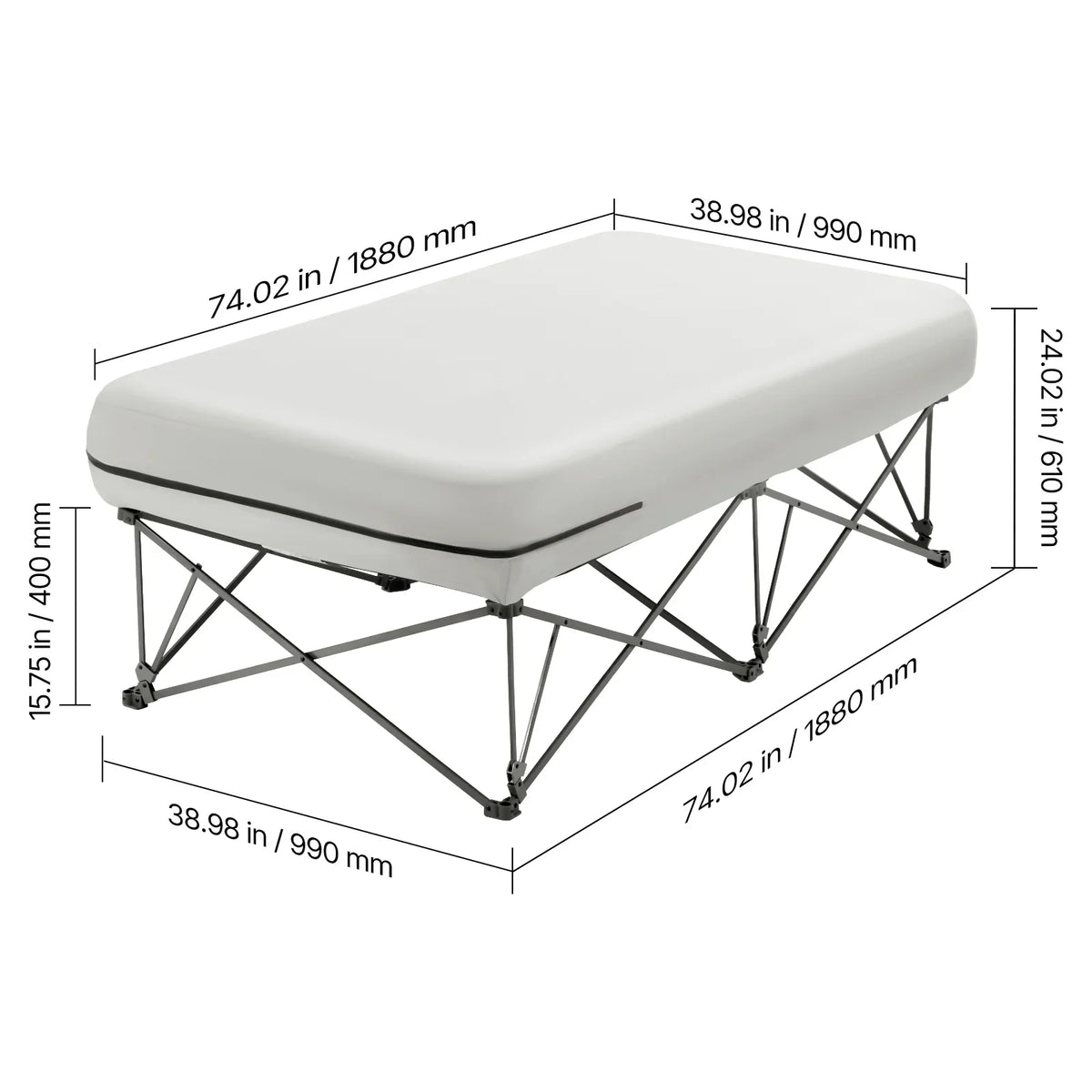 VEVOR Air Mattress Twin with Frame, 1 Person Inflatable Mattress with Pump & Rolling Carry Case,Portable Folding Blow Up Mattress Supports 300lbs,Fast Inflating Air Bed for Home,Guests & Camping