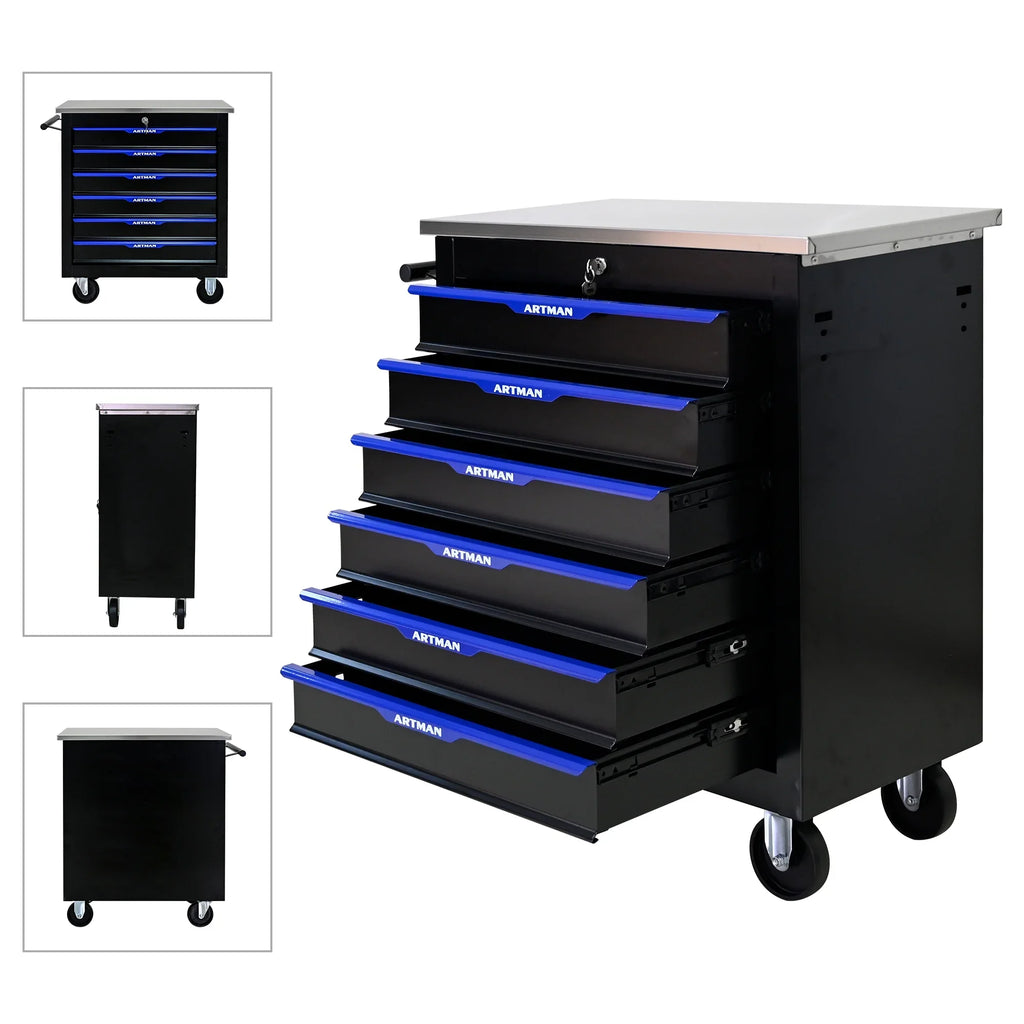 ARTMAN 6-Drawer Tool Storage Chest with Lockable Wheel,6 Drawer Tool Storage Cabinet for Garage, Warehouse, Repair Shop