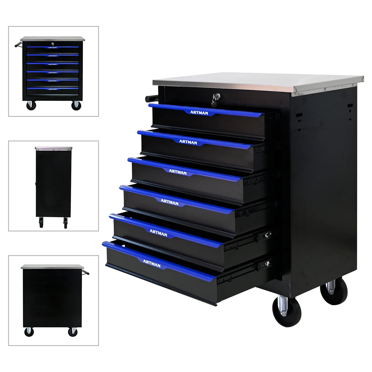 ARTMAN 6-Drawer Tool Storage Chest with Lockable Wheel,6 Drawer Tool Storage Cabinet for Garage, Warehouse, Repair Shop