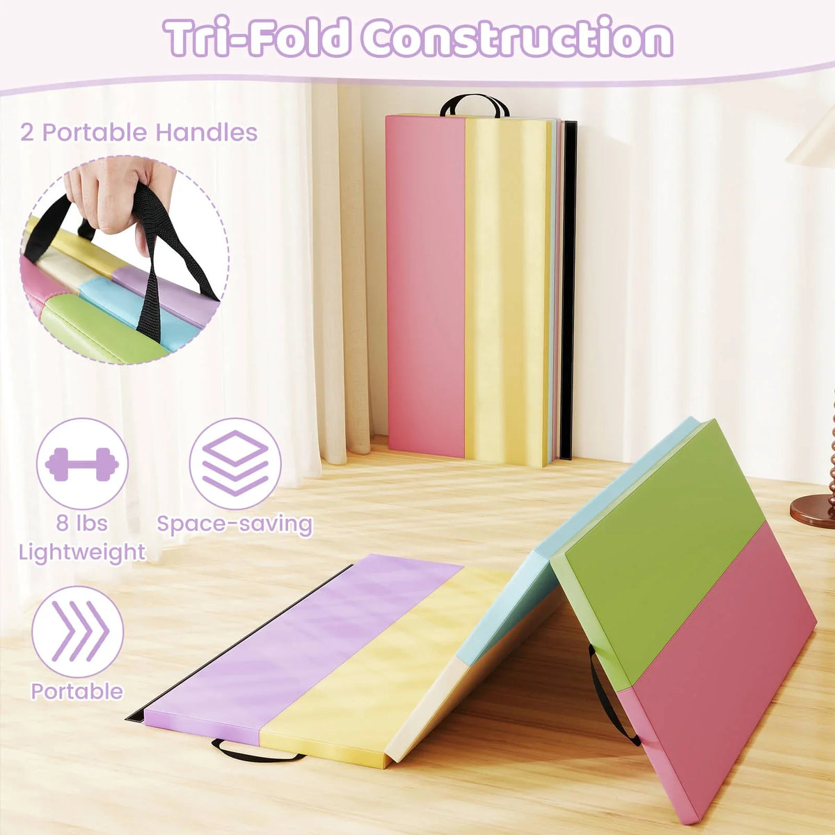Costway Tri-Folding Gymnastics Mat 6' x 4' Tumbling Mat with Carrying Handles
