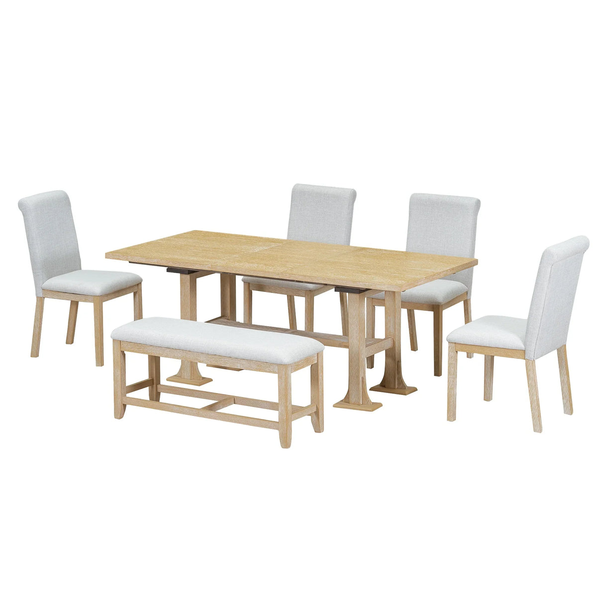 6 Piece Extendable Dining Table Set, Atumon Wood Dining Room Set for 6, Dining Table Set with 4 Cushioned Chairs and Bench, Farmhouse Dining Table Set Furniture for Kitchen Dining Room, Dark Brown