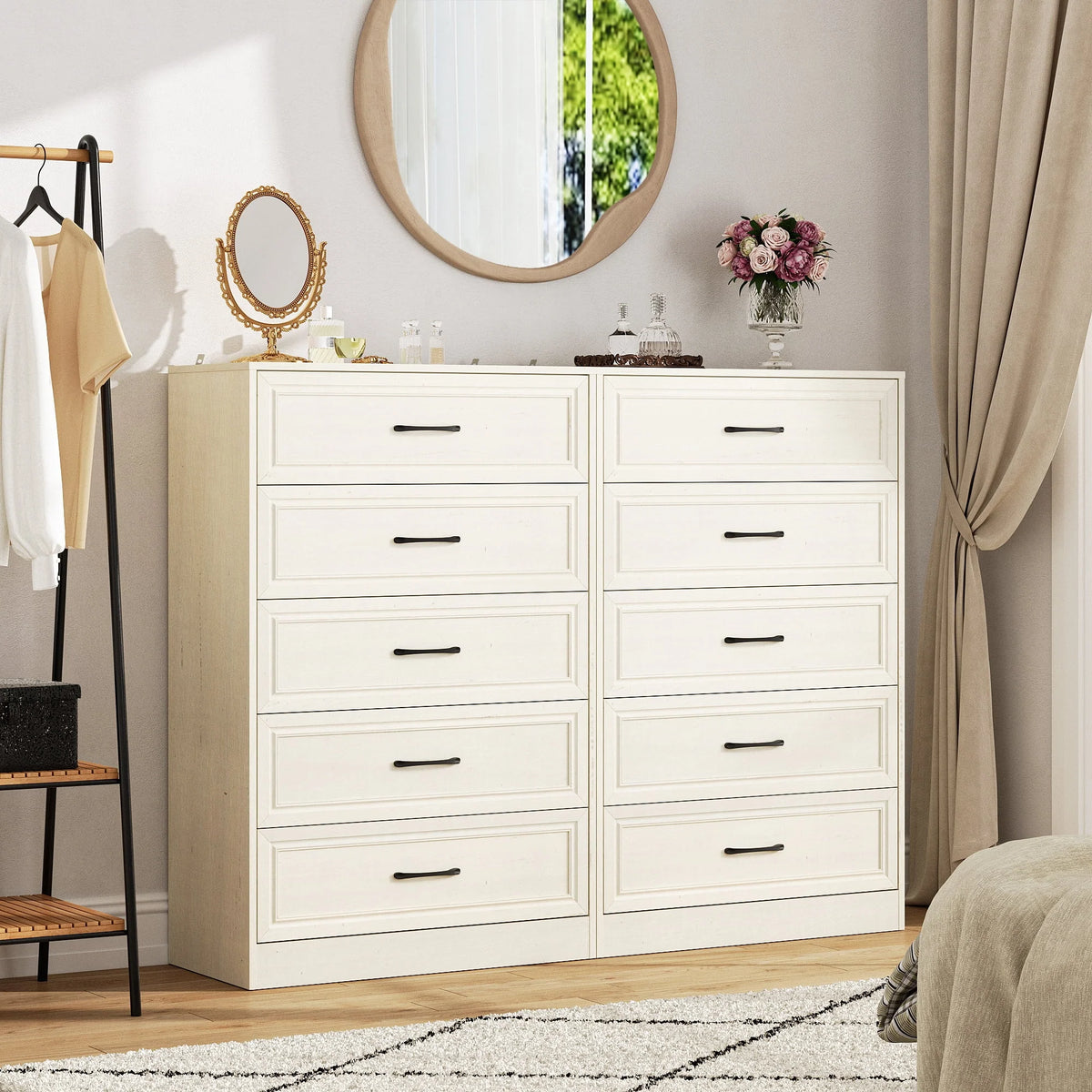 Vabches Farmhouse 5 Drawer Dresser with Metal Handle, Tall Wood Chest of Drawers for Living Room Bedroom,Dark Brown