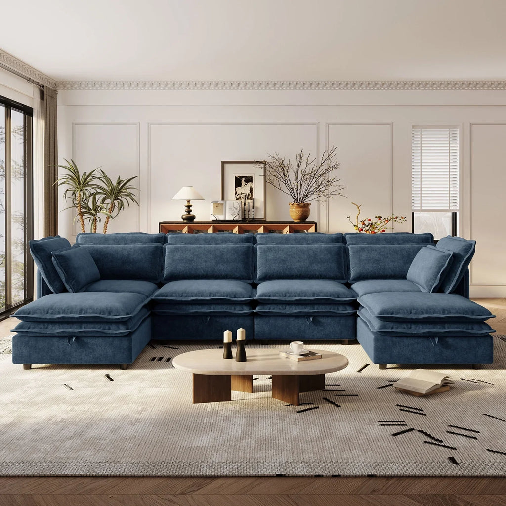 Harper & Bright Designs Modern Modular Corner Sofa Sectional with 2 Storage Ottomans, Free Combination L-Shaped Couch Set with Double-Layer Cushion for Living Room, Dark Blue