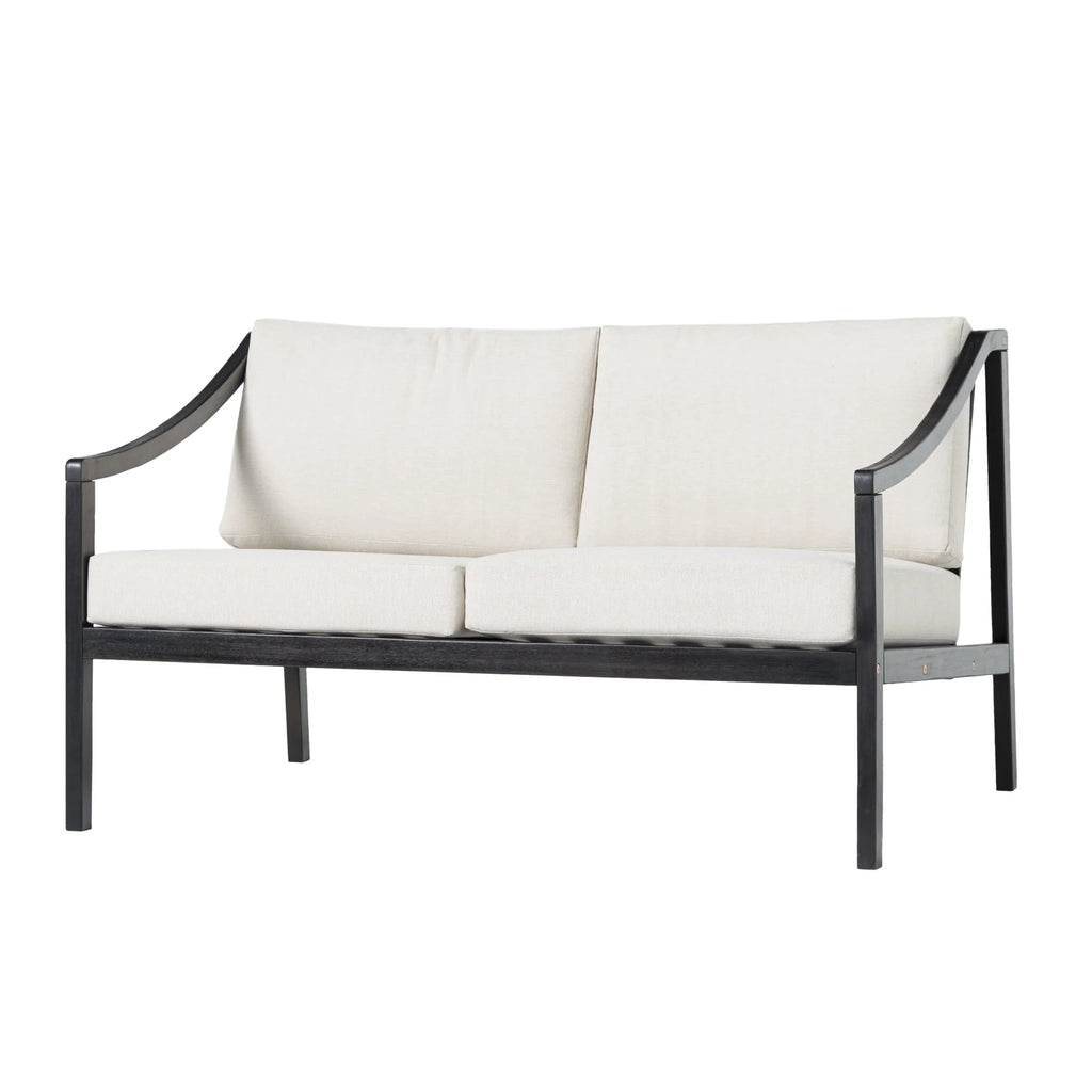 Walker Edison Modern Solid Wood Curved-Arm Outdoor Loveseat, Black