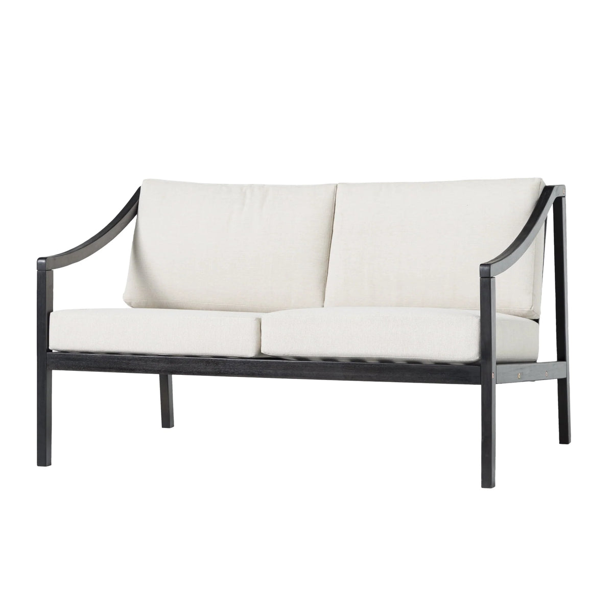 Walker Edison Modern Solid Wood Curved-Arm Outdoor Loveseat, Black