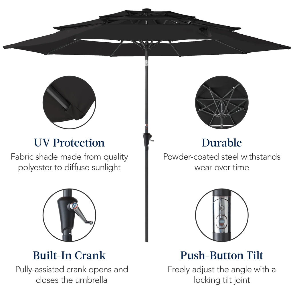 Best Choice Products 10ft 3-Tier Patio Umbrella, Market Sun Shade w/ Tilt Adjustment, Easy Crank - Red