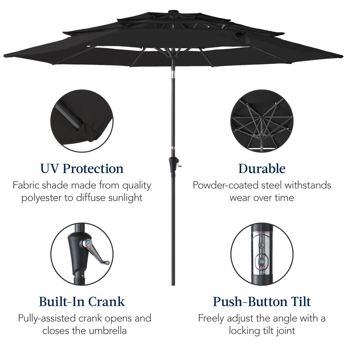 Best Choice Products 10ft 3-Tier Patio Umbrella, Market Sun Shade w/ Tilt Adjustment, Easy Crank - Red