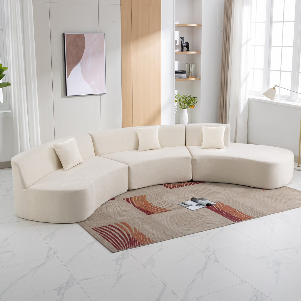 Harper & Bright Designs Modern Curved Floor Sofa Set, Modular Sectional Sponge Couch for Living Room, 2 PC Free Combination No Assembly Foam-Filled Sofa, Beige