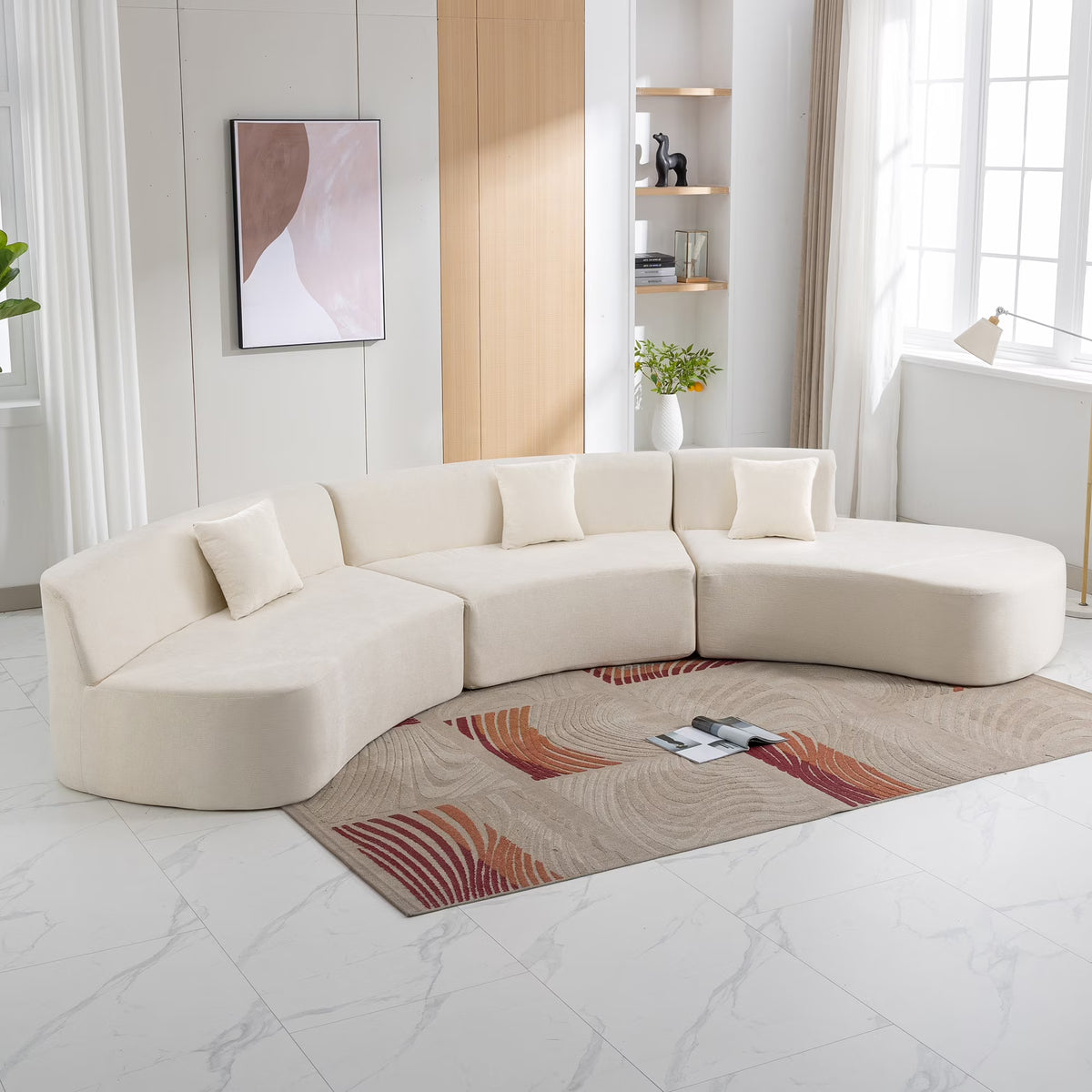 Harper & Bright Designs Modern Curved Floor Sofa Set, Modular Sectional Sponge Couch for Living Room, 2 PC Free Combination No Assembly Foam-Filled Sofa, Beige