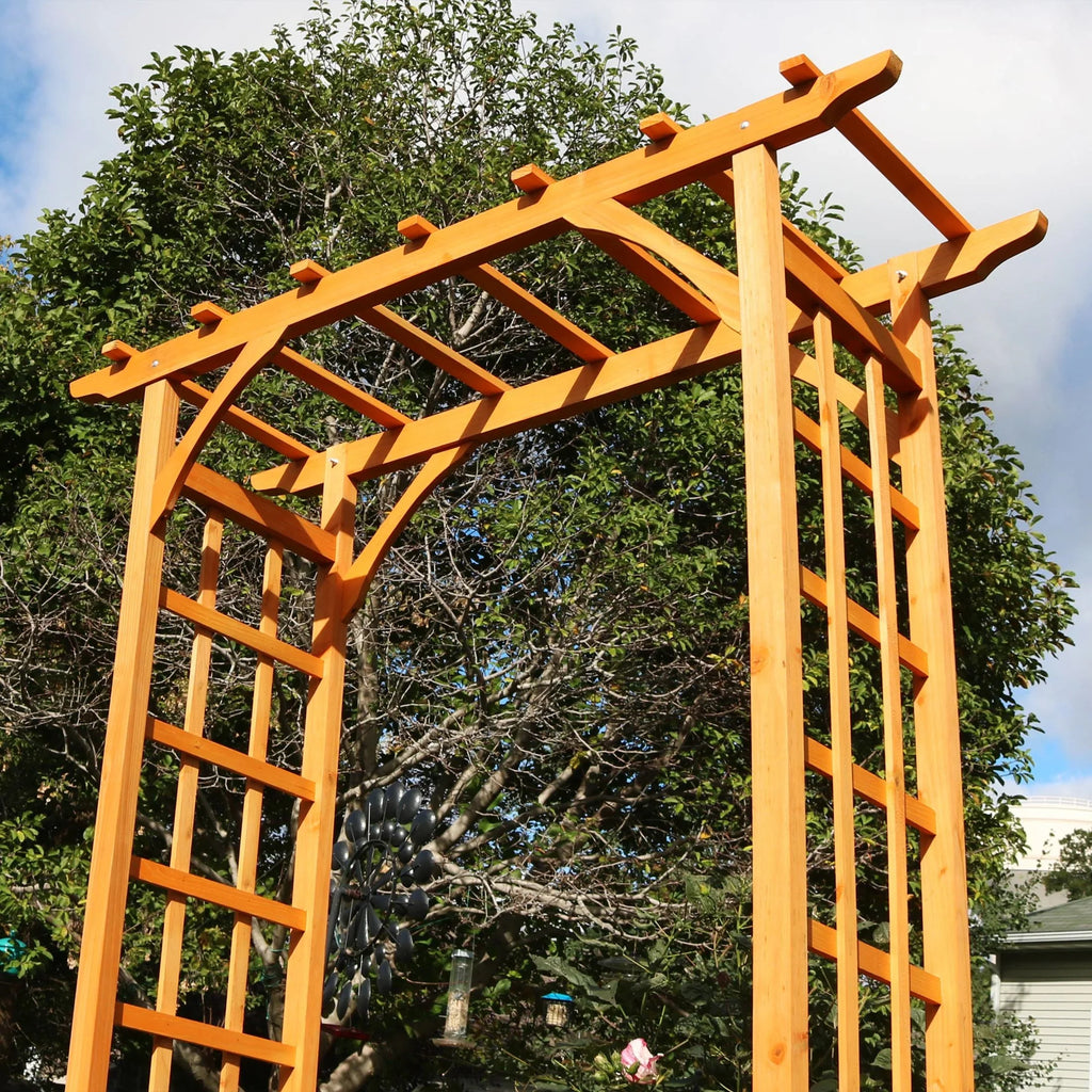 Sunnydaze 78.5" Brown Wooden Garden Arbor Walkway Wedding Arch, Weather-Resistant Finish