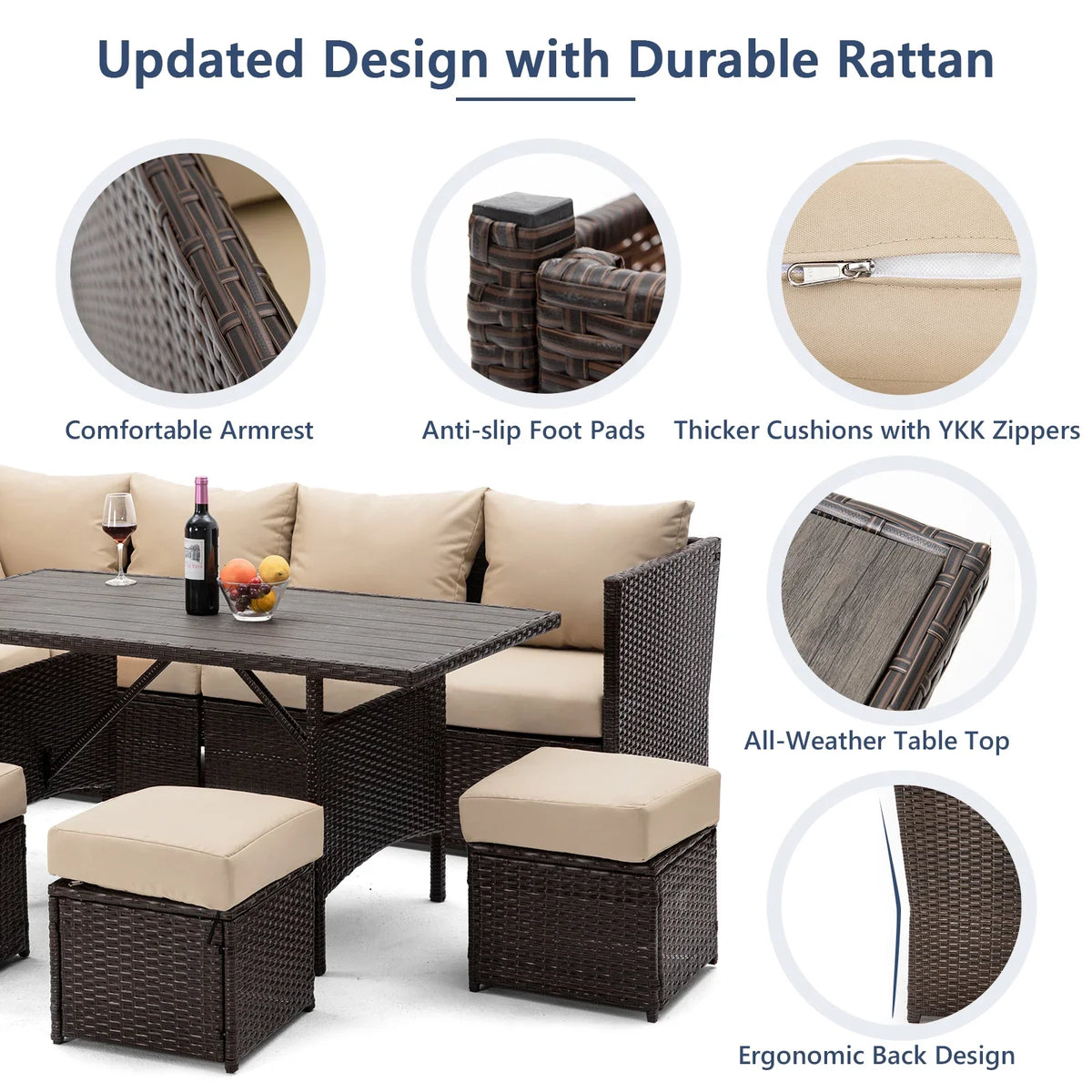 Danrelax 7-Piece Patio Conversation Set, Outdoor Sectional Sofa, PE Rattan Wicker Furniture, Steel Frame, Gray