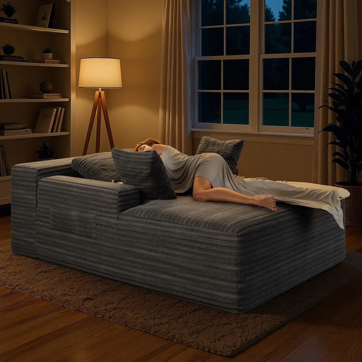 Lofka Oversized Chaise Lounge Indoor, 66"D Corduroy Upholstered Boneless Sofa Bed for Reading on Living Room & Bedroom, No Assembly Required (Beige)