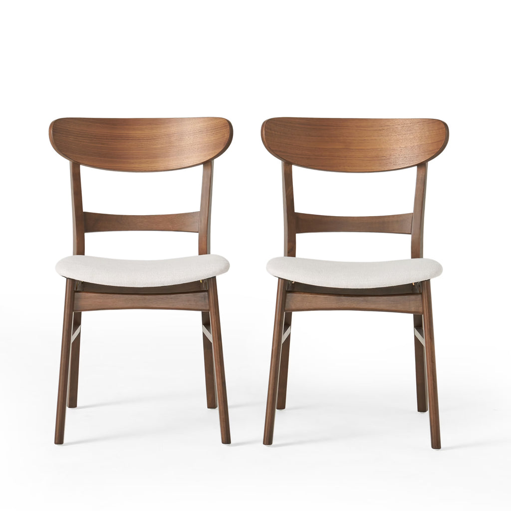 GDFSTUDIO Mid Century Modern Fabric Upholstered Rubberwood Dining Chairs, Set of 2, Dark Gray and Walnut