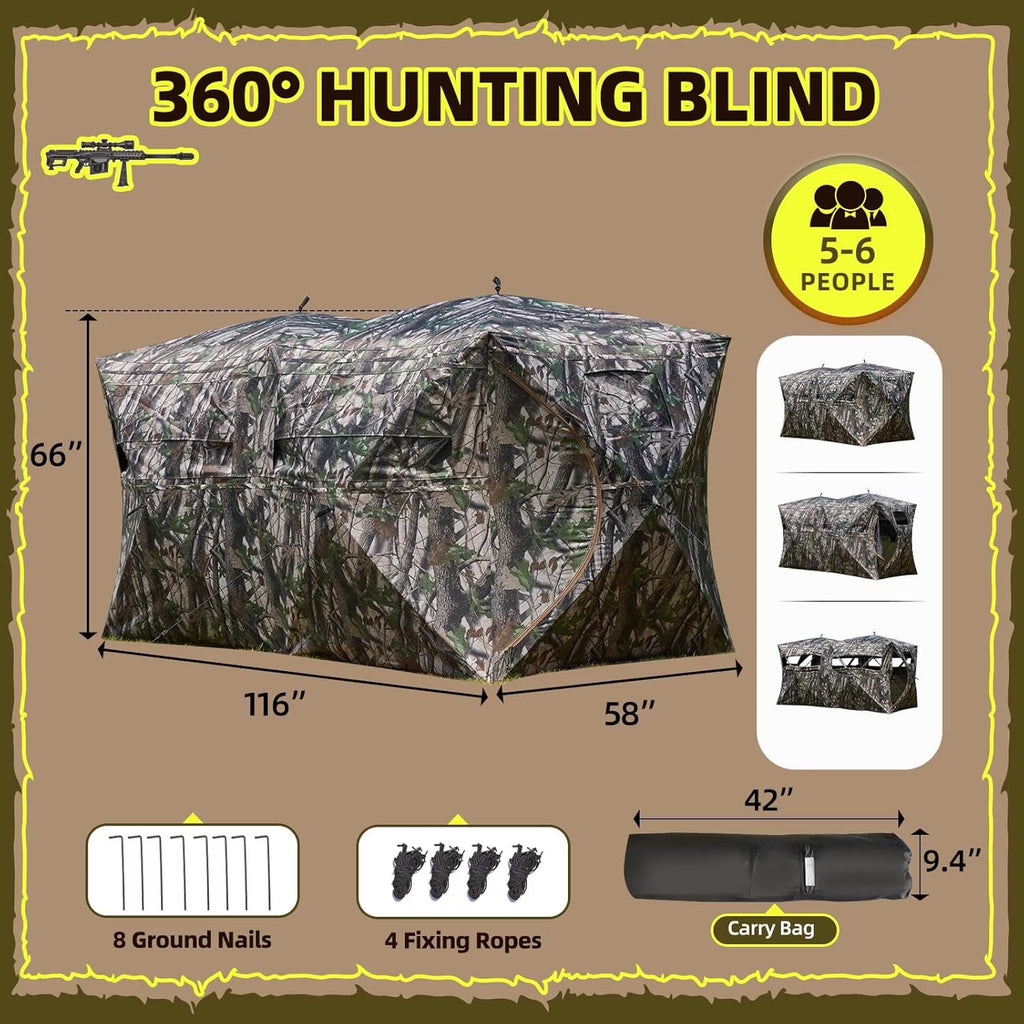 Erommy 360° Camouflage Hunting Blind, Durable and Waterproof with Spacious Interior and Ventilation for 3 People