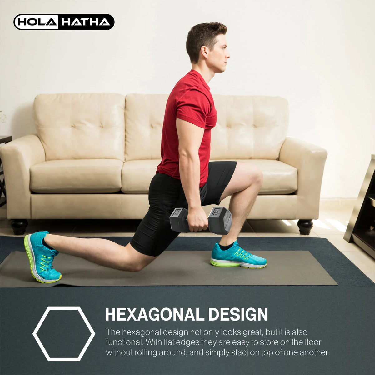 HolaHatha 10, 15, 25, 30, & 35 Pound Hexagonal Dumbbell Weight Set w/Rack