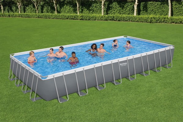Bestway Power Steel Rectangular Metal Frame Above Ground Pool Set, Grey