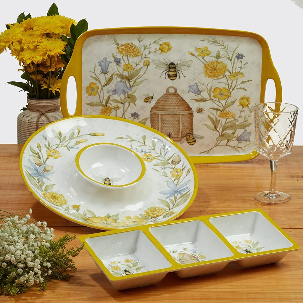 & Floral 12-Piece Melamine Dinnerware Set for 4, Shatterproof Outdoor Tableware