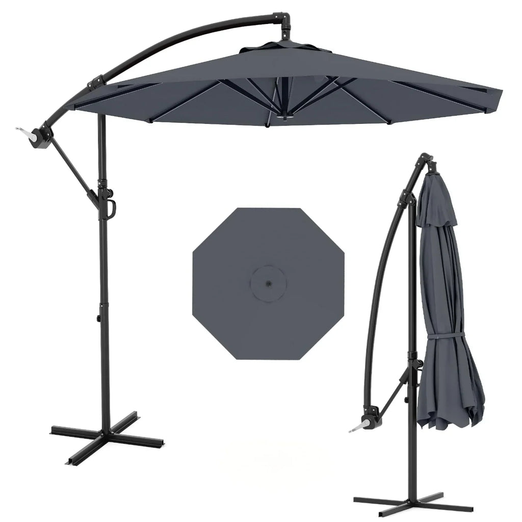 Emorefun Cantilever Umbrella, 10ft Heavy Duty Patio Umbrella with Easy Lift & Tilt Adjustment, Large Outdoor Umbrella for Deck Pool Garden Backyard, Navy Blue