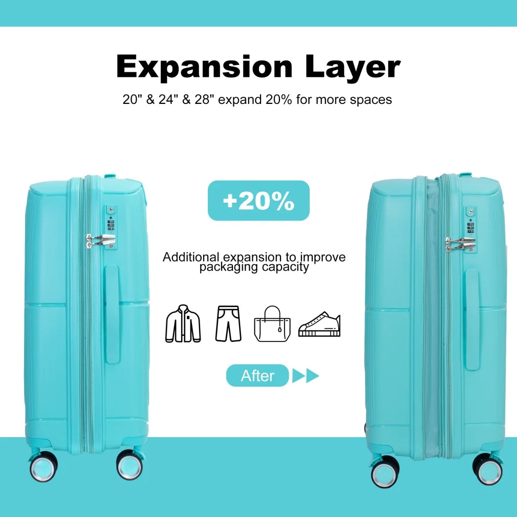 3 Pieces Luggage Set (20/24/28), Expandable PP Lightweight Hardshell Durable Suitcase with 4 Double 360 Degrees Mute Spinner Wheels and TSA Lock for Men Women, Black
