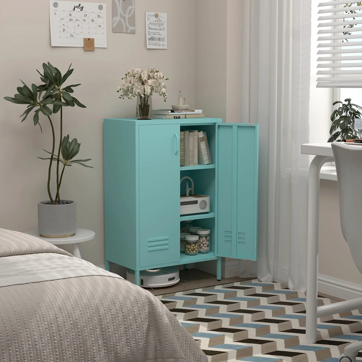 Marcree Green Metal Cabinet,2 Door Accent Cabinet,Metal Locker Cabinet with Legs,Sideboard Cabinet with Adjustable Shelves,Locker Storage Cabinet for Living Room,Entryway