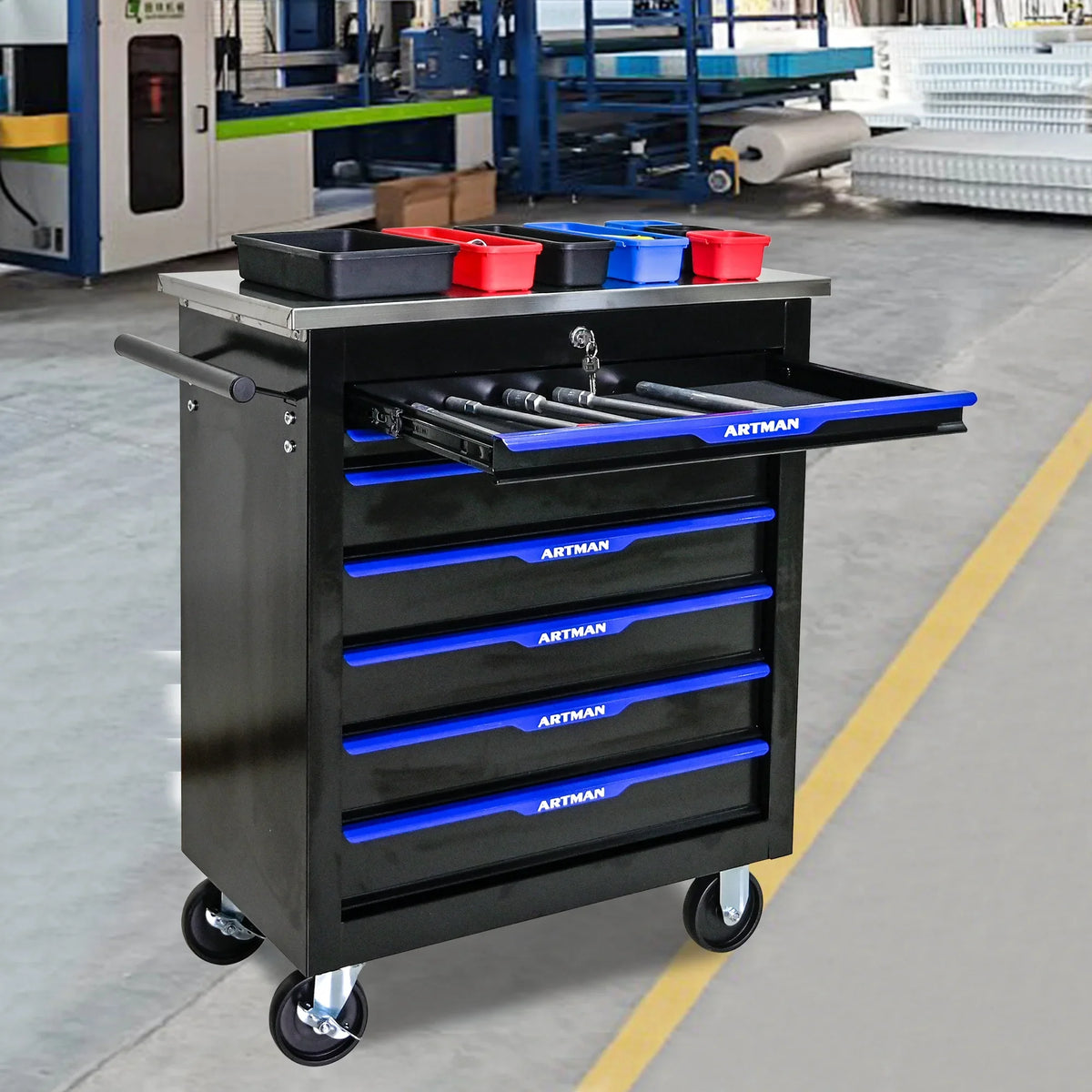 ARTMAN 6-Drawer Tool Storage Chest with Lockable Wheel,6 Drawer Tool Storage Cabinet for Garage, Warehouse, Repair Shop