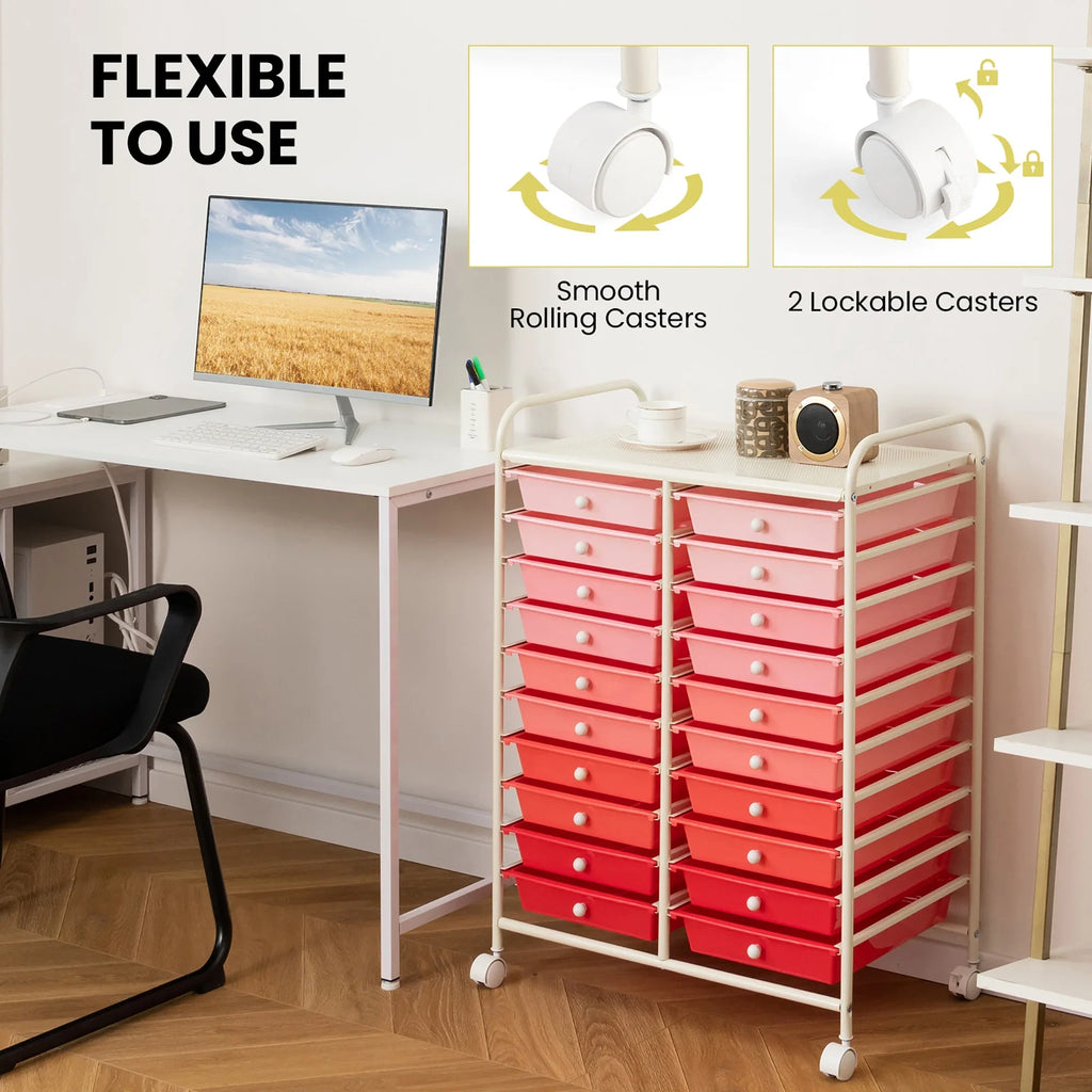 Gymax Office Rolling Cart 20 Storage Drawers Scrapbook Paper Studio Organizer Mutlicolor