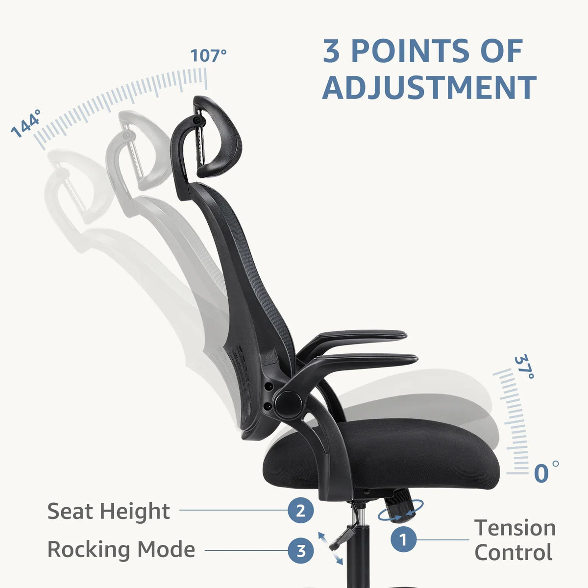 Dovelina Ergonomic Office Chair with Headrest, Adjustable Task Chair with Flip-Up Armrests
