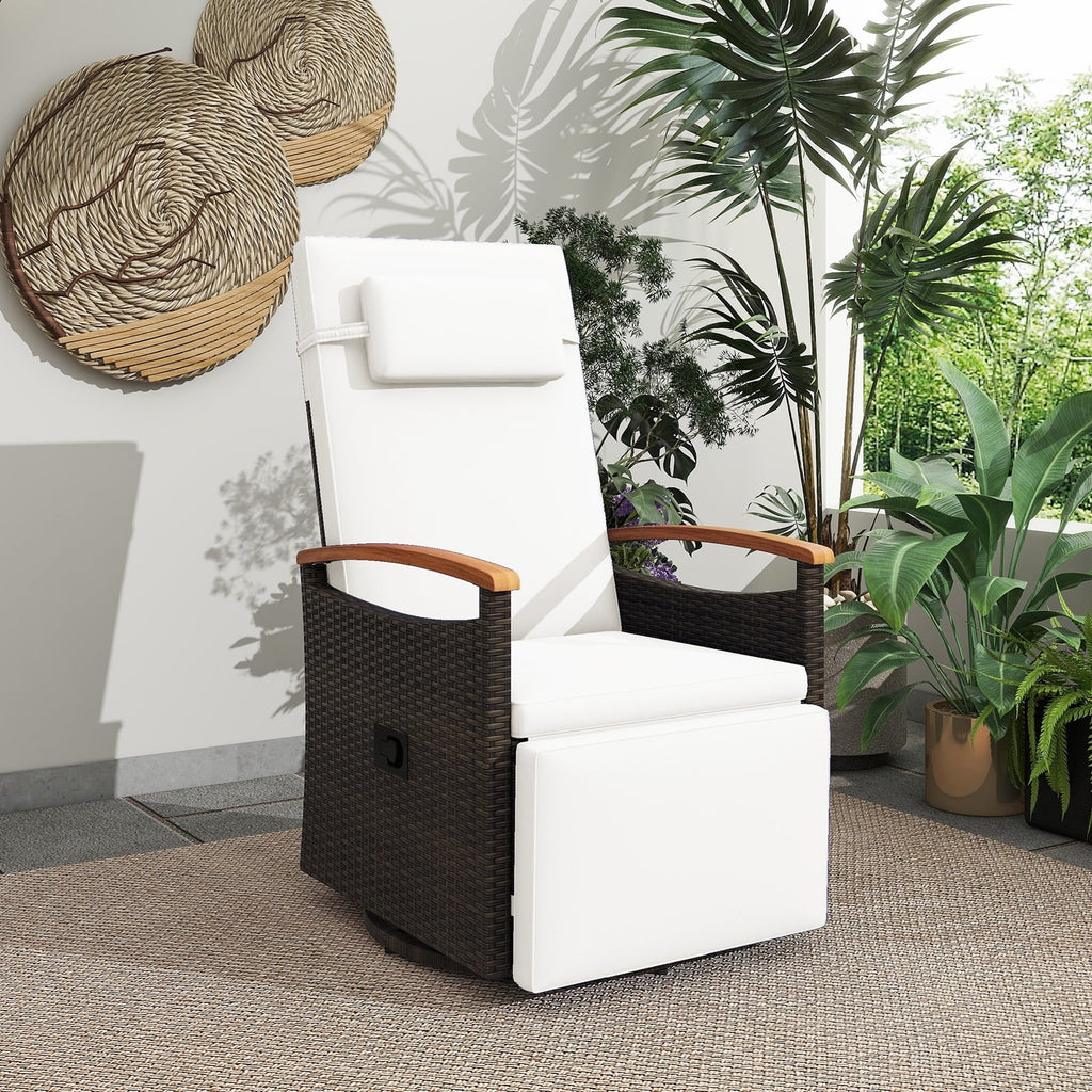 Costway Outdoor 360" Swivel Rattan Recliner Chair Patio Wicker Chaise Lounge Chair Beige