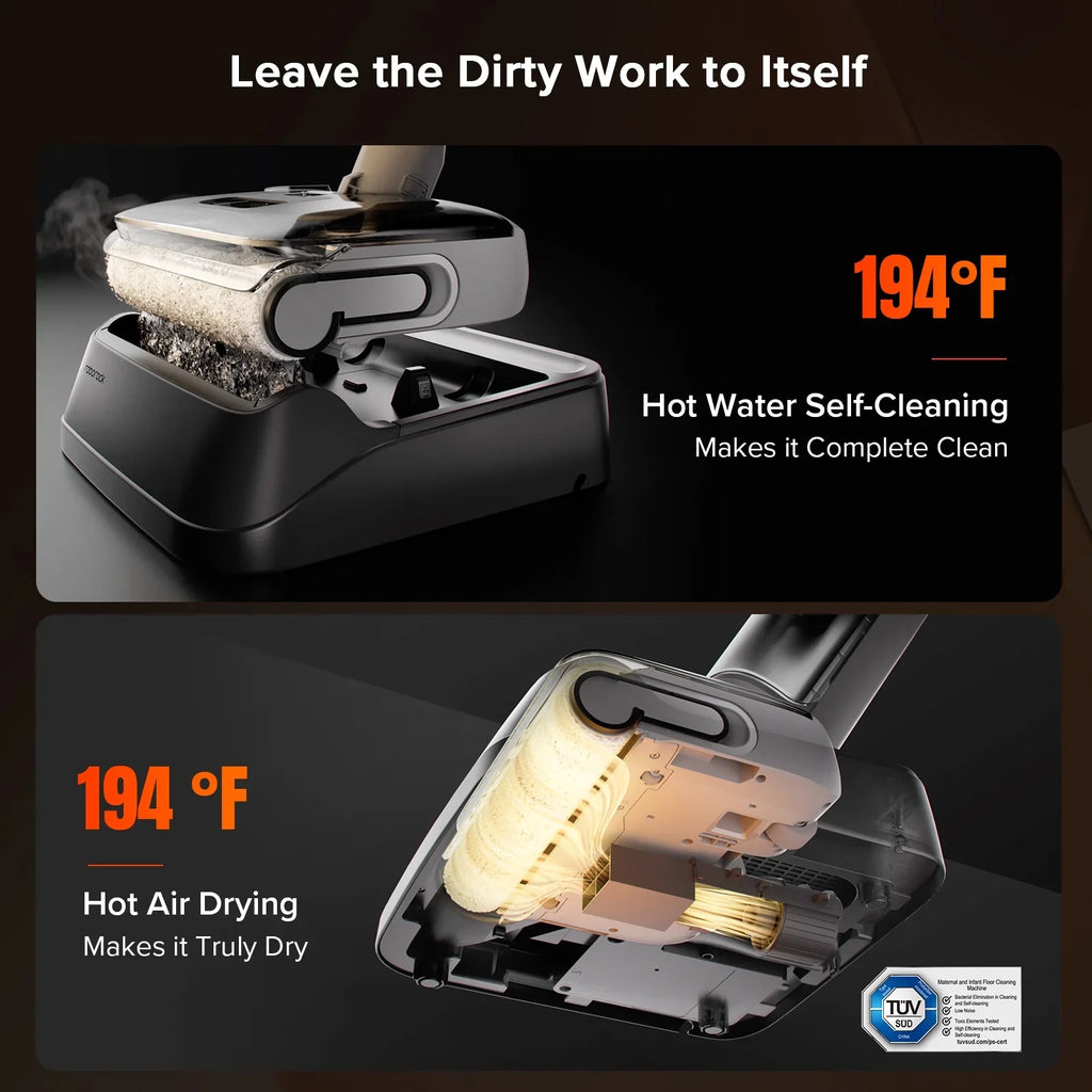 Roborock F25 GT Vacuum Mop All in One, Wet Dry Vacuum Cleaner Cordless, 20000Pa Floor Cleaner Machine for Tile Hardwood Wood Vinyl Floor, Edge to Edge Self Cleaning Electric Mop with 180" Lie-Flat