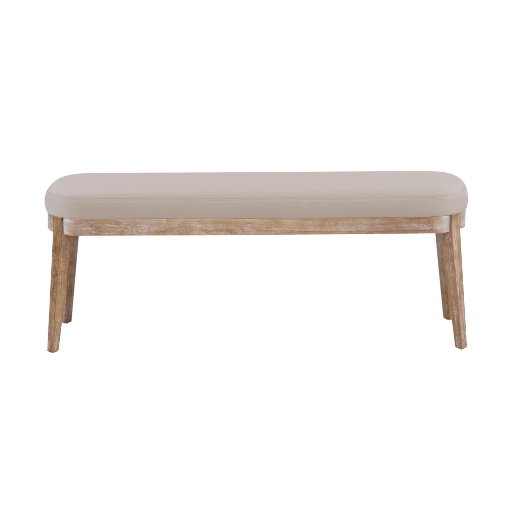 Eleanor Mid-century Upholstered Dining Bench, Entryway Bench with Solid Wood Frame, Beige