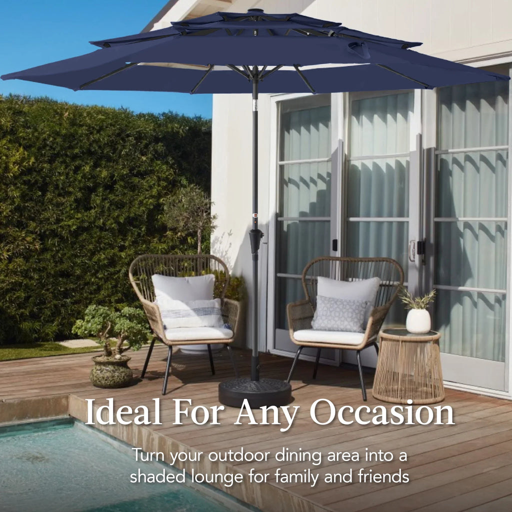 Best Choice Products 10ft 3-Tier Patio Umbrella, Market Sun Shade w/ Tilt Adjustment, Easy Crank - Red