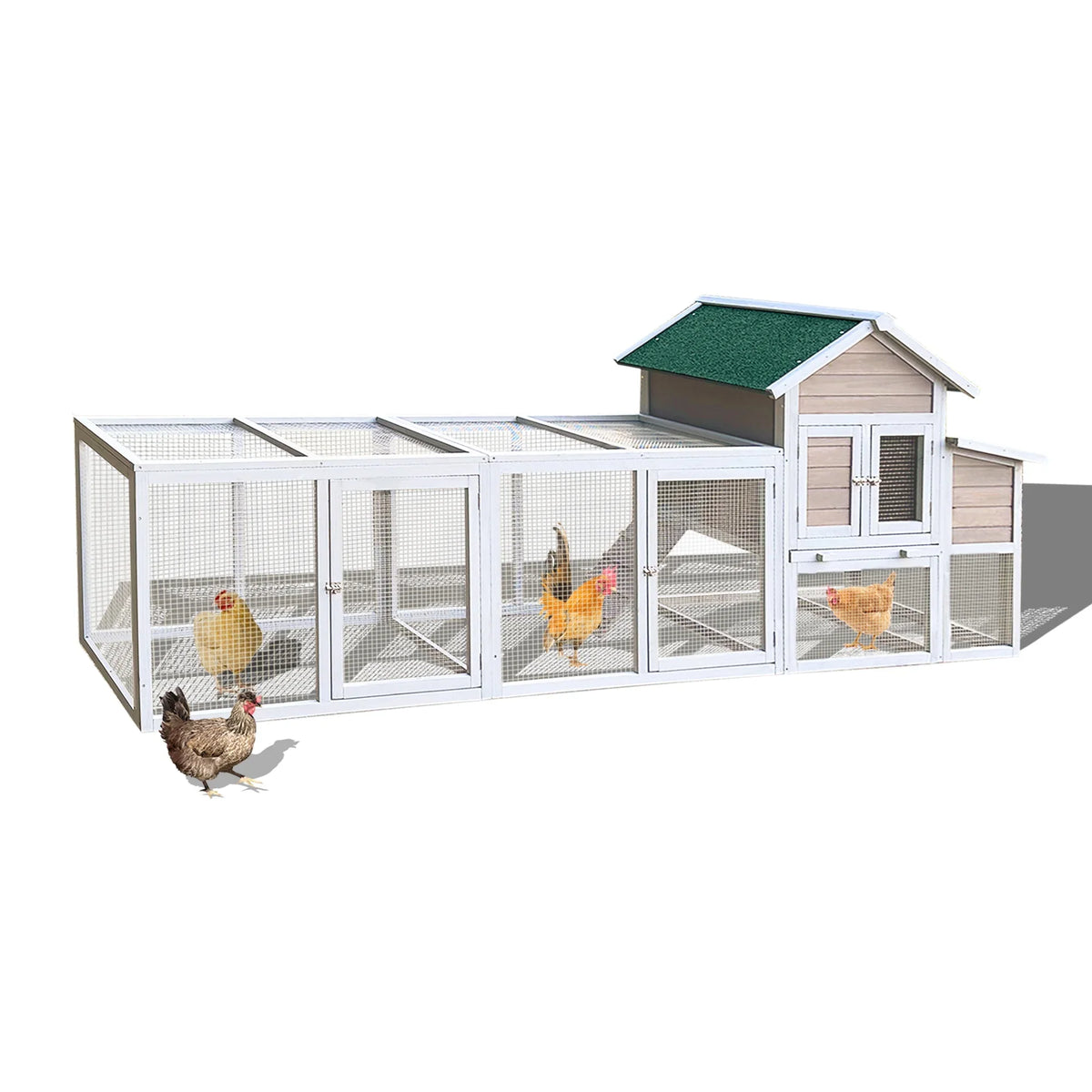 Pefilos 112" Large Outdoor Wooden Chicken Coop with Run, Slide-Out Tray, Rabbit Hutch Poultry Cage, Hen House with Nest Box, Gray