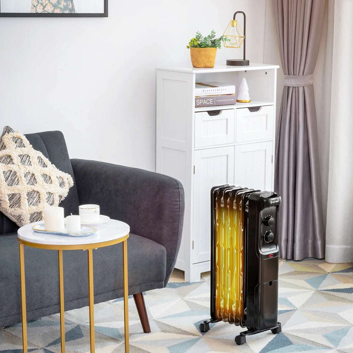 Costway 1500W Oil Filled Heater Portable Radiator Space Heater w/ Adjustable Thermostat White
