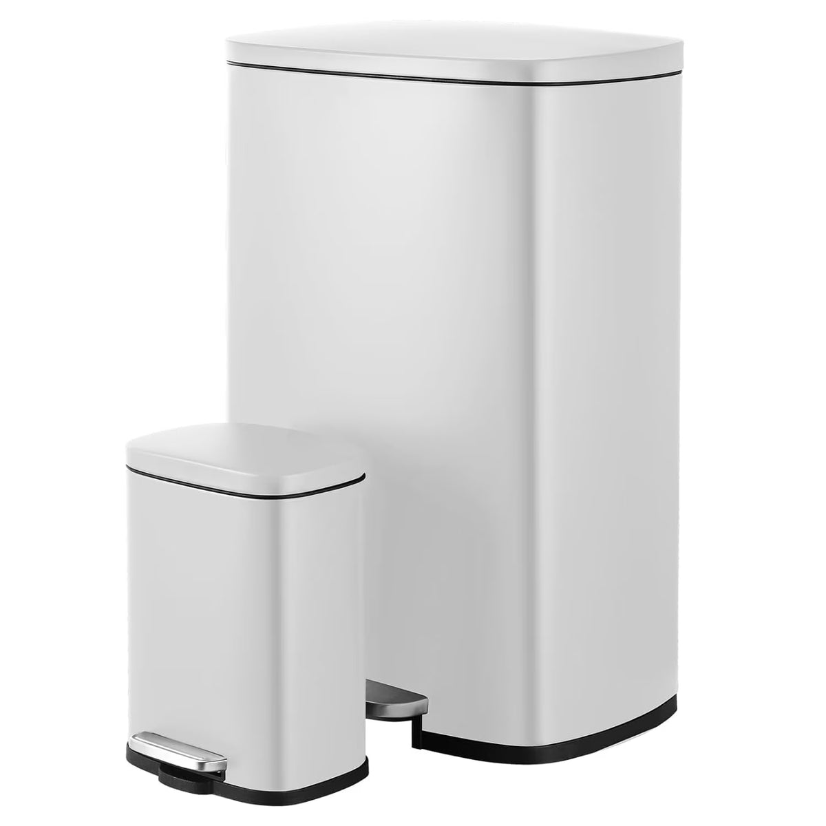 Arlopu Step Trash Can Combo Set, 13.2 Gallon & 1.3 Gallon, Stainless Steel Garbage Bin with Foot Pedal for Kitchen, Home, Office, Soft-Close Lid