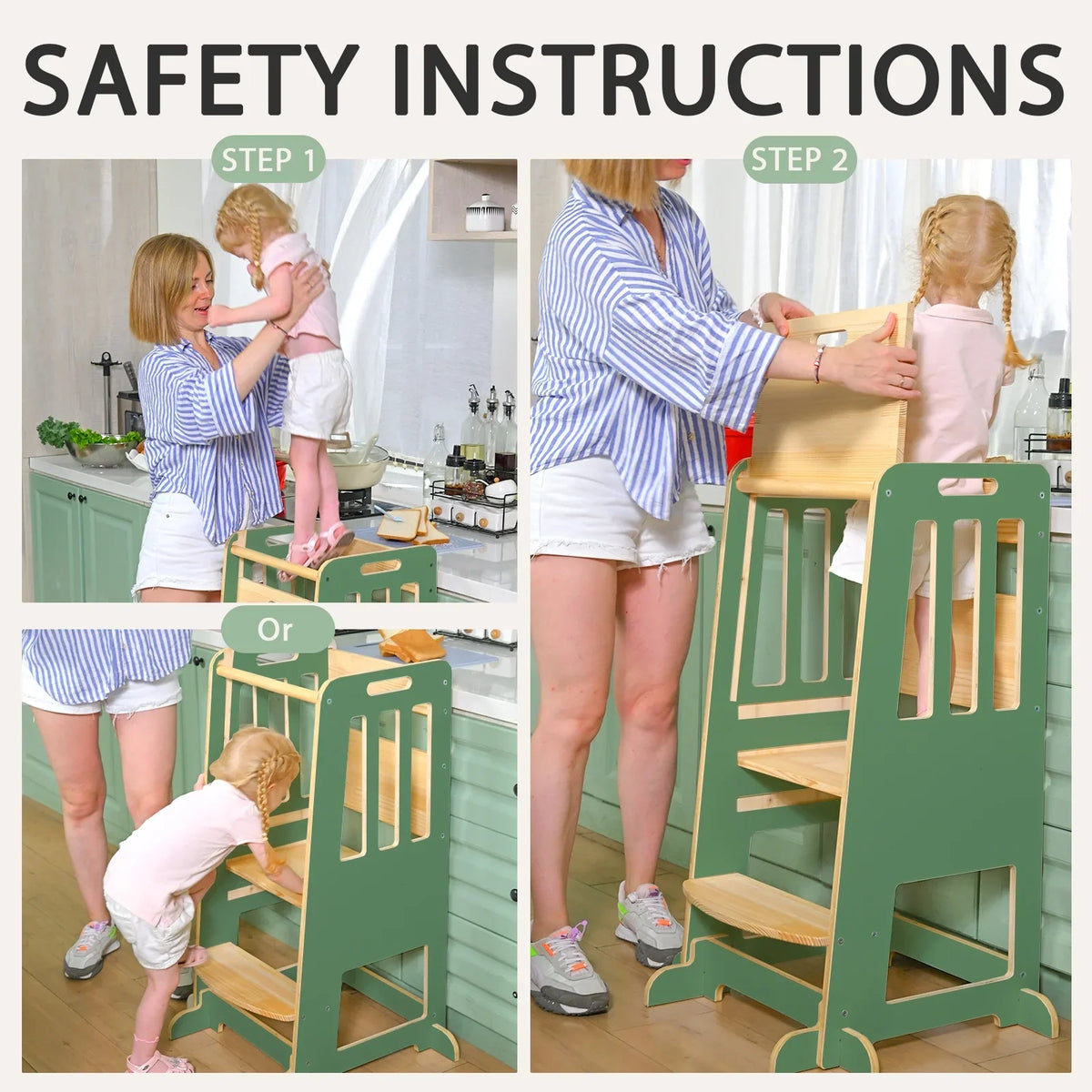 Toddler Standing Tower, Kids Kitchen Stool Helper 3 Levels Adjustable Height Wooden Toddler Step Stools for Learning New Skills