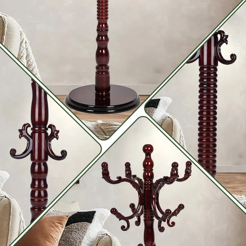 swing 73" Wooden Coat Rack Stand,Coat Racks Freestanding With 14 Hooks And Solid Round Base Heavy Duty Adjustable Height Hall Tree Coat Rack for Entryway Hallway Foyer Office Bedroomf