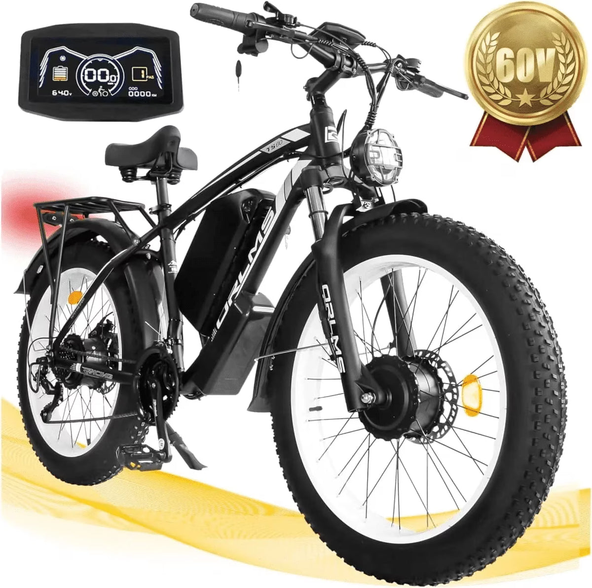Peak 5000W-Electric-Bike for Adults-Men, Dual-Motor-Ebike 50MPH-Hunting-Ebike, 60V 25AH Long Range Dirtbike, 26" x 4.0 Fat-Tire-Electric-Bicycle,AWD 21-Speed Mountain Bike for Off-Road Snow Sand