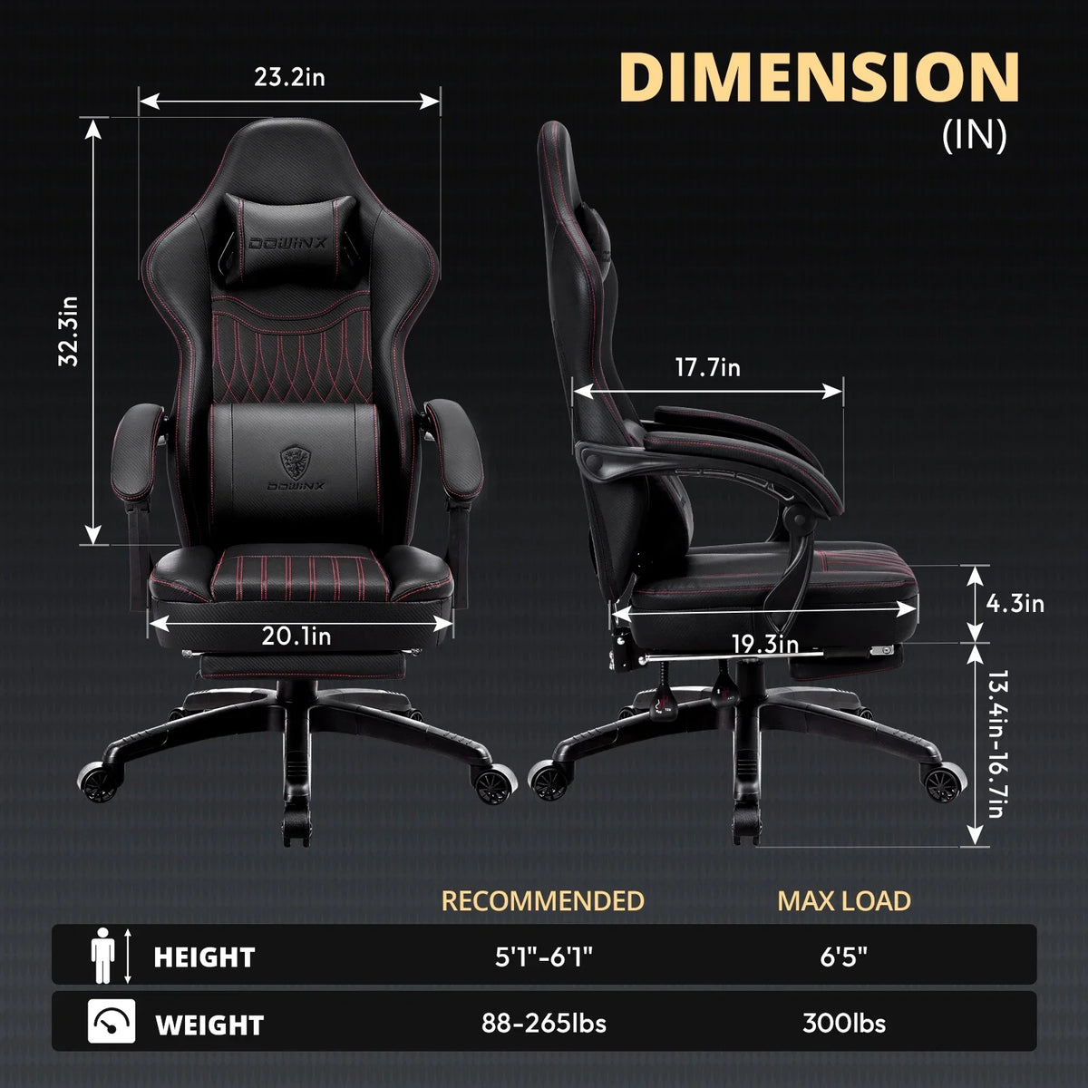 Dowinx Gaming Chair Breathable PU Leather Gamer Chair with Pocket Spring Cushion, Ergonomic Computer Chair with Massage Lumbar Support,Adjustable Swivel Task Chair with Footrest(Brown)