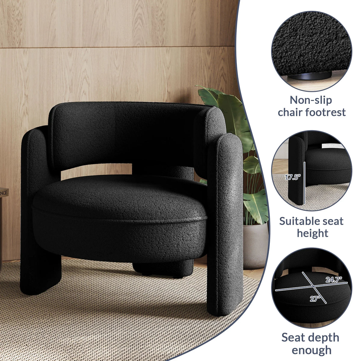 BELLEZE Sherpa Boucle Chair, Modern Barrel Accent Chair Comfy Round Upholstered Armchair Accent Side Chair for Living Room, Bedrooms, Corner - Quinton"White"