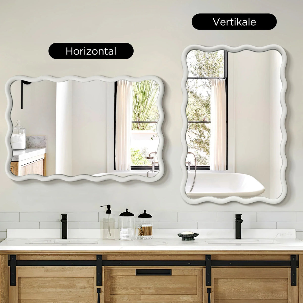 TEWLOSS Wavy Mirrors Wall Mirror, 30"x20" Bathroom Mirror Wood Framed, White