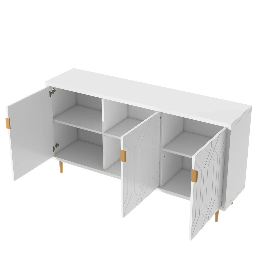 4-Door Buffet Sideboard, Modern Large Storage Cabinet Furniture with Adjustable Shelves&Silver Handles, Accent Cabinet Table, Console Table Cabinet for Kitchen Living Room Entryway Hallway, Navy Blue