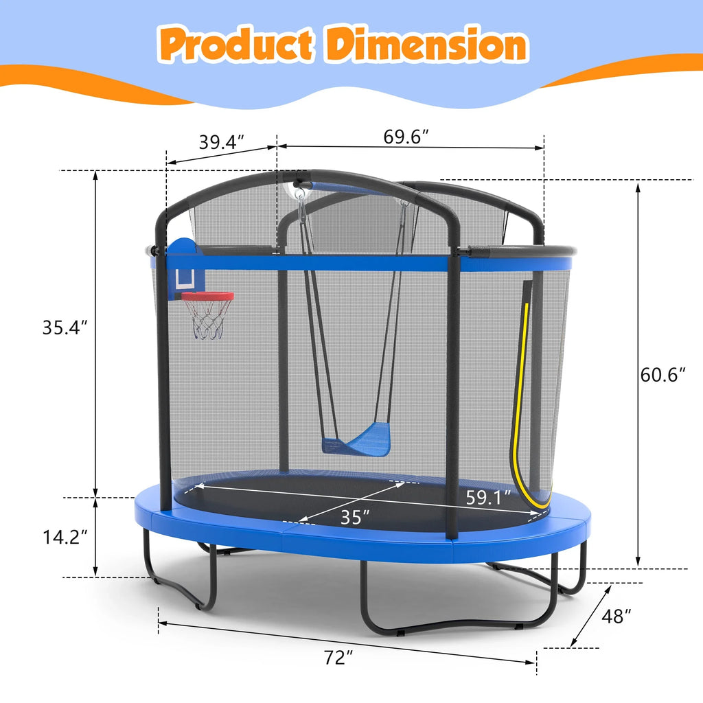 SHINPT 4x6FT Toddler Trampoline for Kids, Kids Indoor Trampoline with 771LBS Load-Bearing Capacity, Mini Trampoline Indoor & Outdoor, Small Trampoline with 4 Accessories & Adjustable Gymnastics Bar