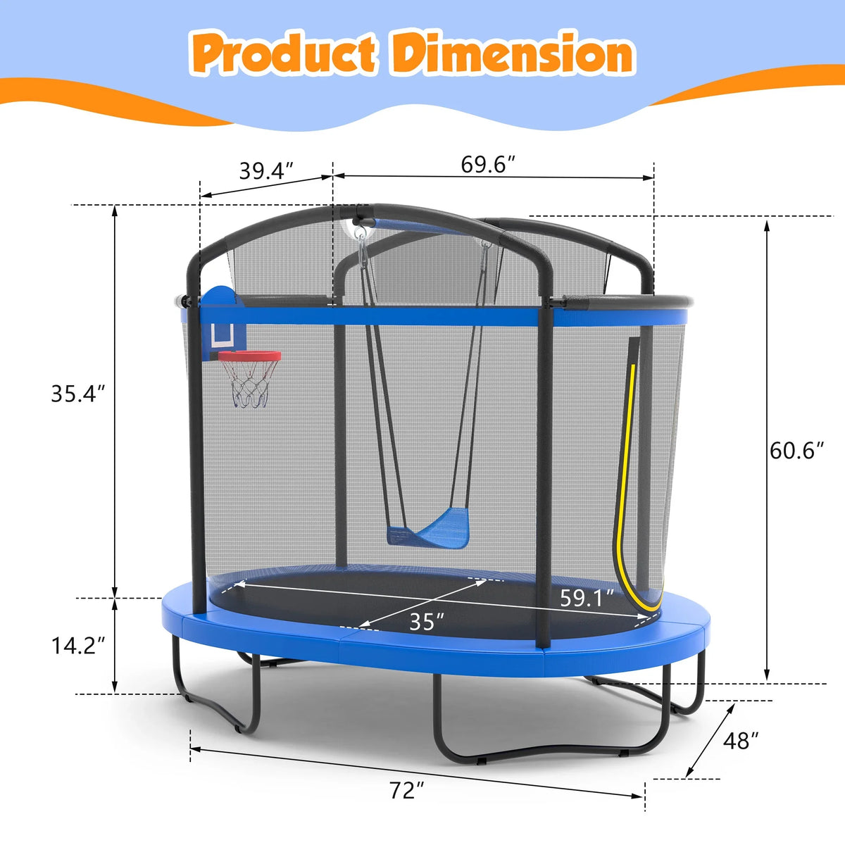 SHINPT 4x6FT Toddler Trampoline for Kids, Kids Indoor Trampoline with 771LBS Load-Bearing Capacity, Mini Trampoline Indoor & Outdoor, Small Trampoline with 4 Accessories & Adjustable Gymnastics Bar