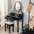 TROPOW Vanity Desk,Makeup Vanity,with Mirror and Lights,Vanity Desk with Mirror and Lights, Wood Makeup Dressing Table Stool with & Oval Mirror 3 Colors Lighting Modes Modern,Black