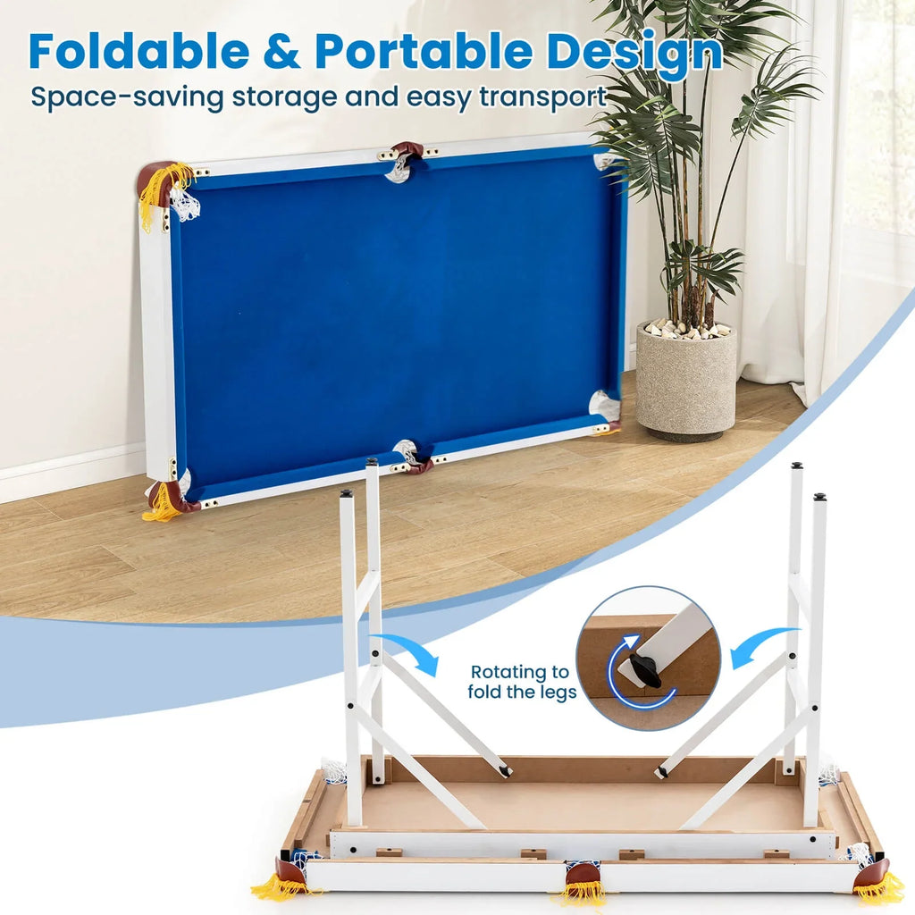 Costway 47" Folding Billiard Table Pool Game Table for Kids w/ Cues & Chalk & Brush