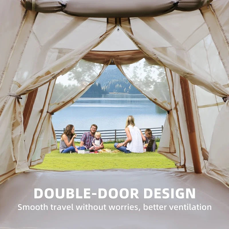 Beige 5.76 �O Inflatable Camping Tent (4-Season: Canopy+Hand Pump, 2-3 Person Waterproof Oxford, Easy Setup Glamping Tent)