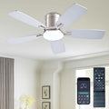 42 Inch Low Profile Ceiling Fans with Lights and Remote, Flush Mount Modern Ceiling Fan, 3 CC T DC Ceiling Fan for Bedroom, Living Room, Brushed Nickel
