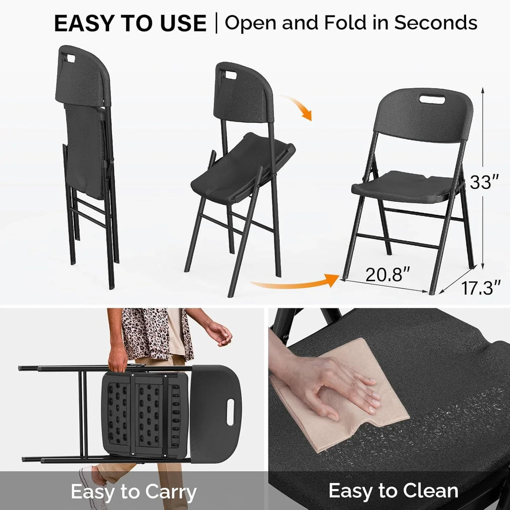 DYUKFG Folding Chairs, Heavy Duty Foldable Chair Portable HDPE Plastic Seat with Steel Frame for Indoor Outdoor Dinning Party Wedding School Use, White, 6 Pack